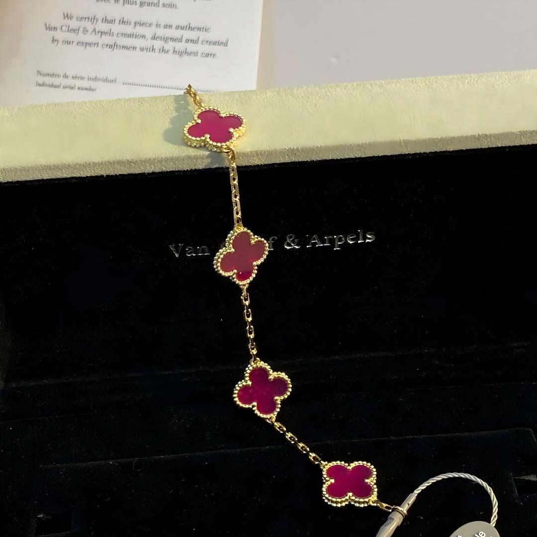 [Vicky]NEW CLOVER 5 MOTIFS PINK ENAMEL BRACELET