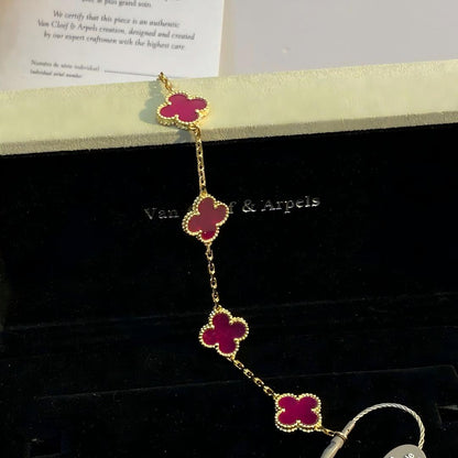 [Vicky]NEW CLOVER 5 MOTIFS PINK ENAMEL BRACELET