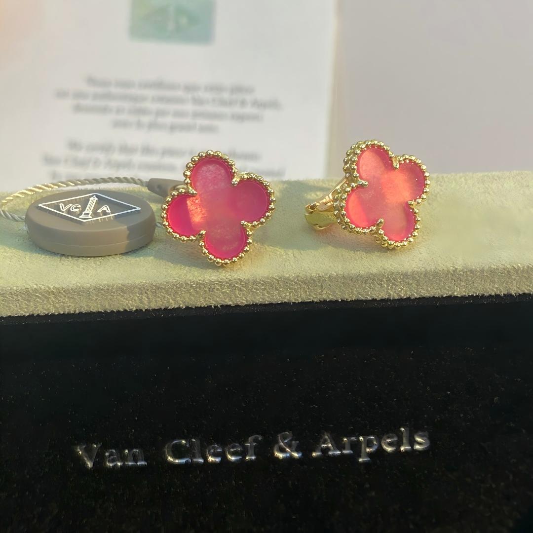 [Vicky]NEW CLOVER 15MM PINK ENAMEL STUD EARRINGS