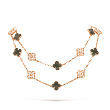 [Royal&Vicky]CLOVER 20 MOTIFS DARK MOP DIAMOND  NECKLACE