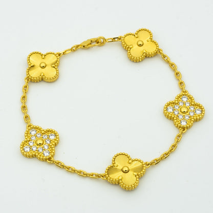[Vicky]CLOVER BRACELET 5 MOTIFS GOLD DIAMOND