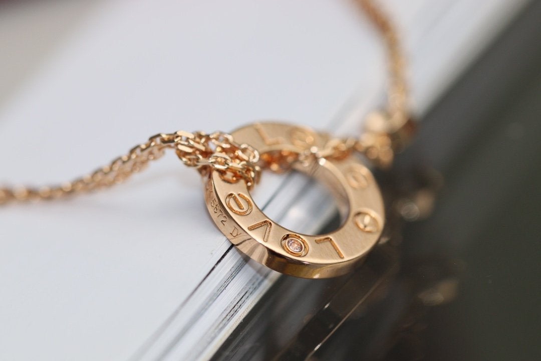 [Vicky]LOVE NECKLACE ADJUSTABLE ROSE GOLD 2 DIAMOND