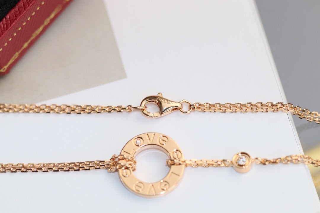 [Vicky]LOVE NECKLACE ADJUSTABLE ROSE GOLD 2 DIAMOND