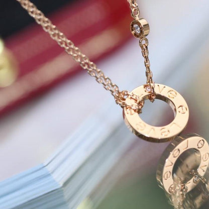 [Vicky]LOVE NECKLACE ADJUSTABLE ROSE GOLD 2 DIAMOND