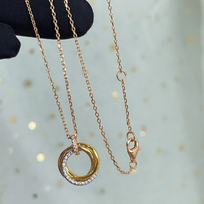 [Vicky]TRINITY NECKLACE SILVER GOLD PINK GOLD DIAMONDS