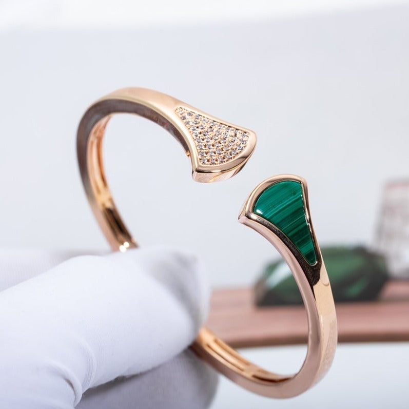 [Vicky]DREAM BRACELET OPEN MALACHITE PINK GOLD