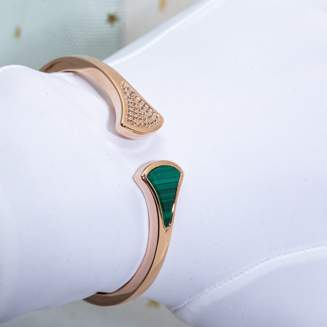 [Vicky]DREAM BRACELET OPEN MALACHITE PINK GOLD
