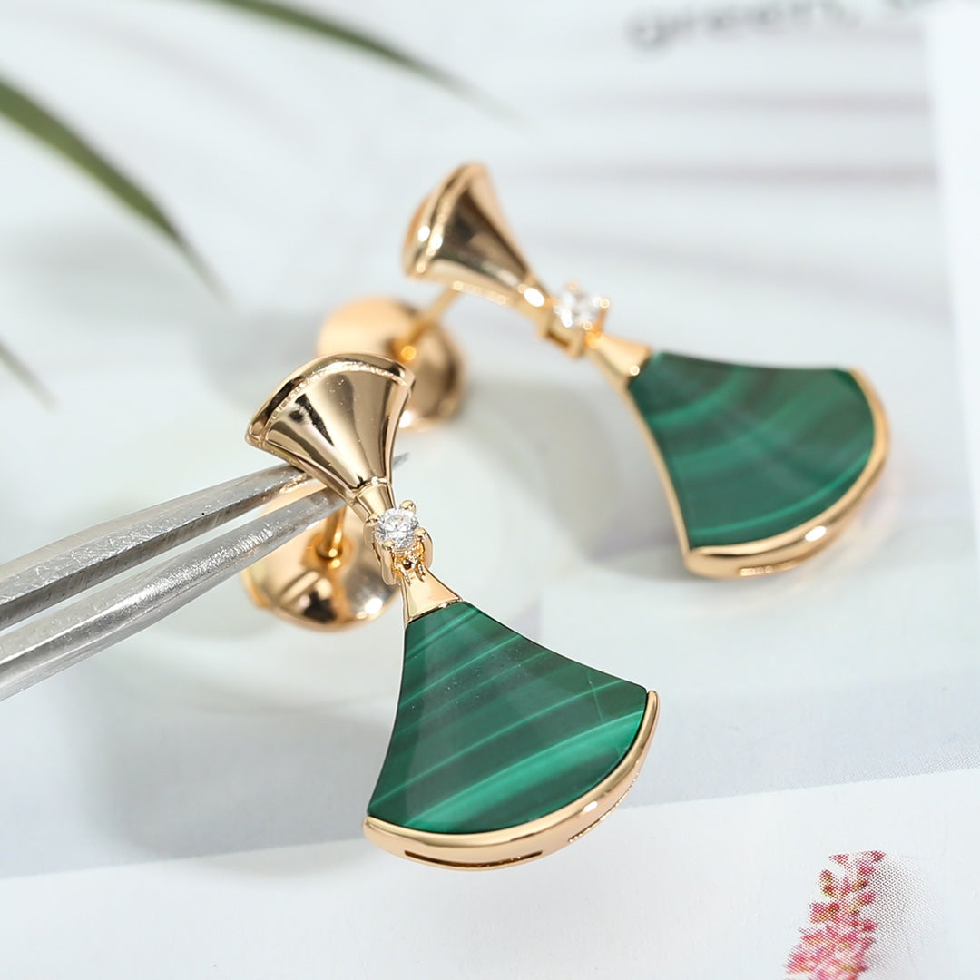 [Vicky]DREAM MALACHITE PINK GOLD EARRINGS