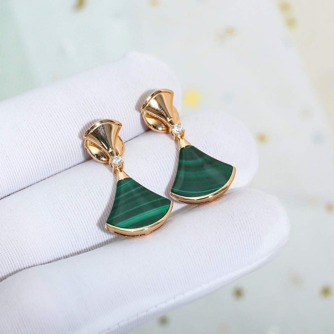 [Vicky]DREAM MALACHITE PINK GOLD EARRINGS
