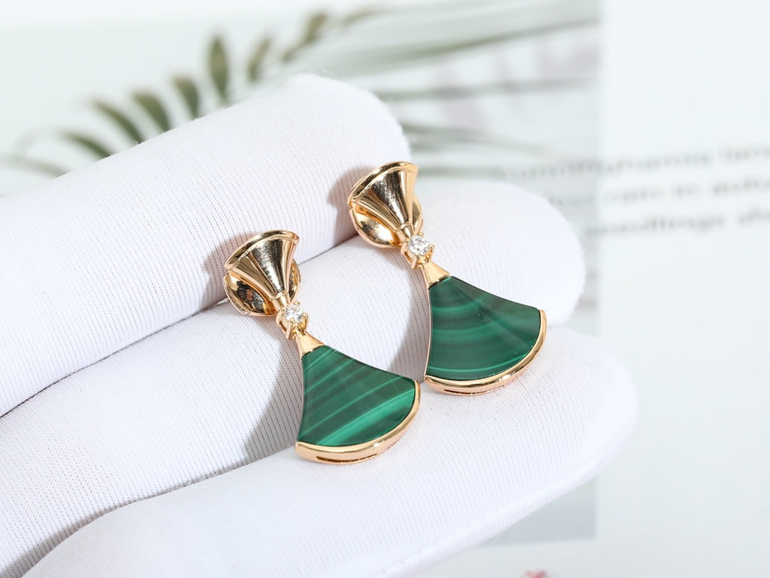 [Vicky]DREAM MALACHITE PINK GOLD EARRINGS