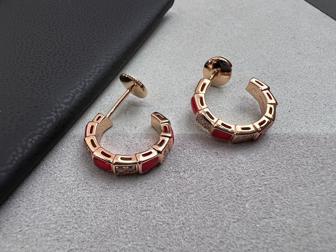[Vicky]SERPENTI CARNELIAN PINK GOLD EARRINGS