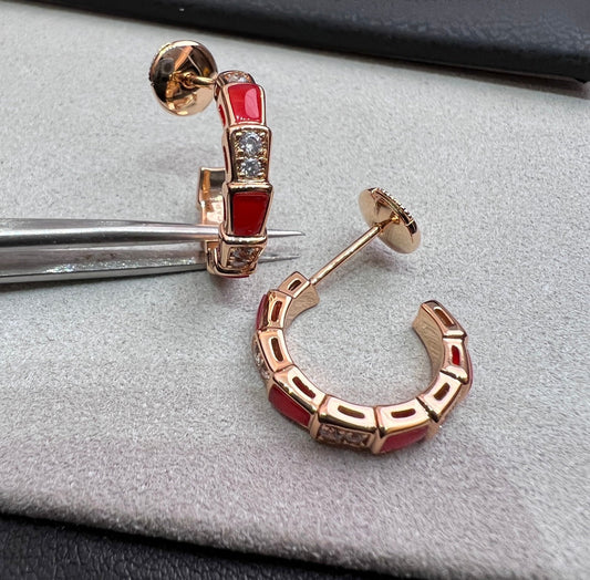 [Vicky]SERPENTI CARNELIAN PINK GOLD EARRINGS