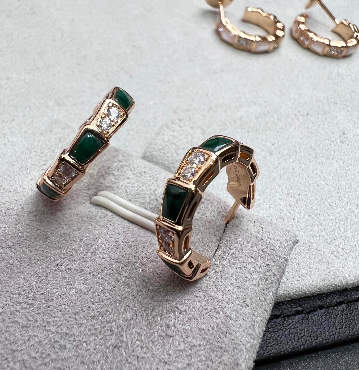 [Vicky]SERPENTI MALACHITE PINK GOLD EARRINGS