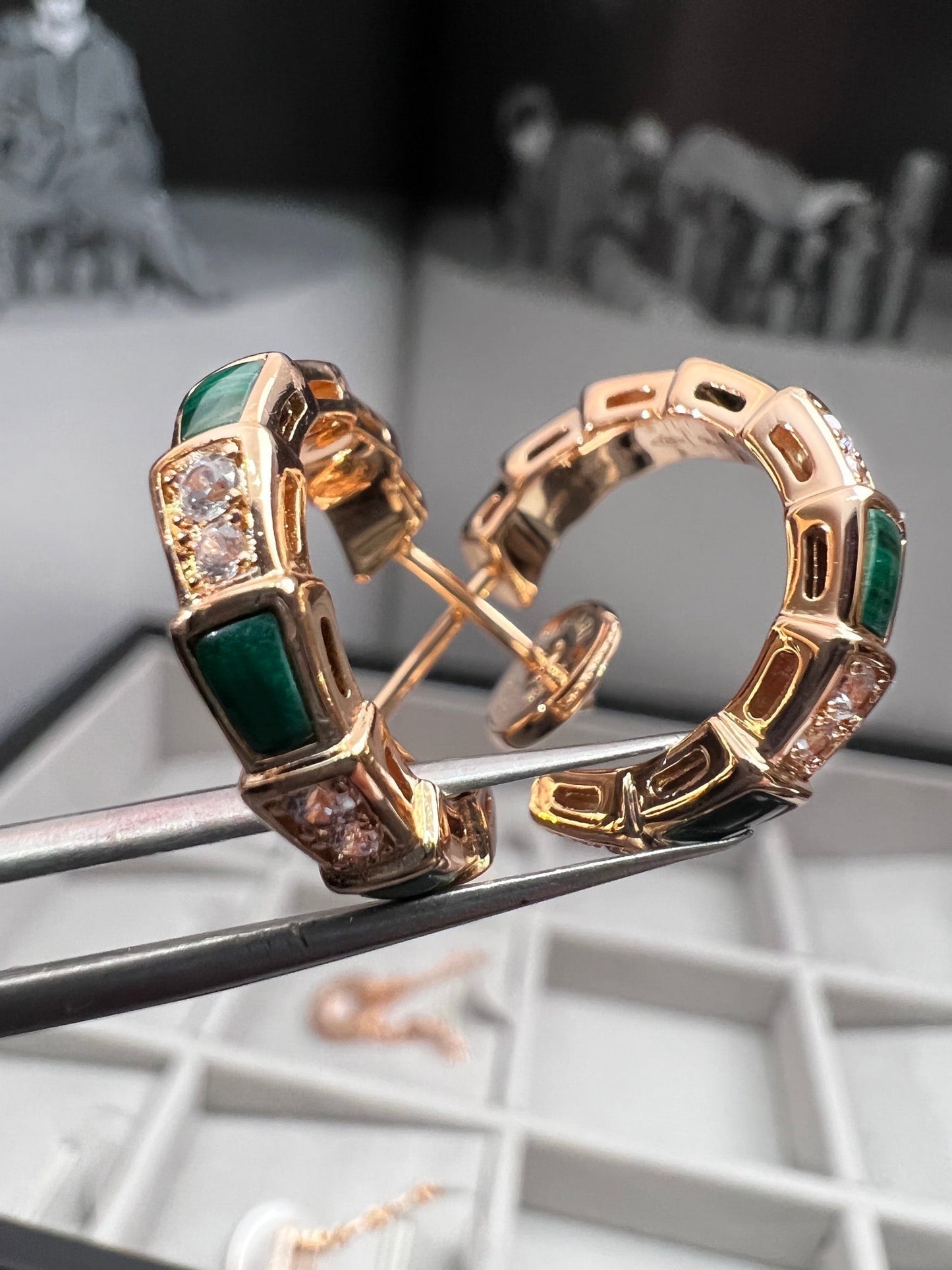 [Vicky]SERPENTI MALACHITE PINK GOLD EARRINGS