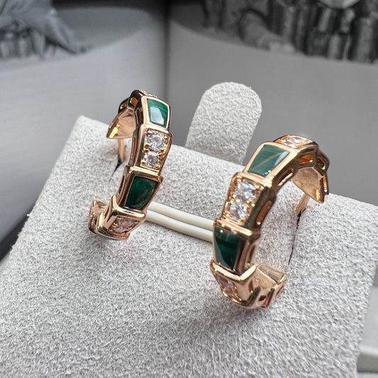 [Vicky]SERPENTI MALACHITE PINK GOLD EARRINGS