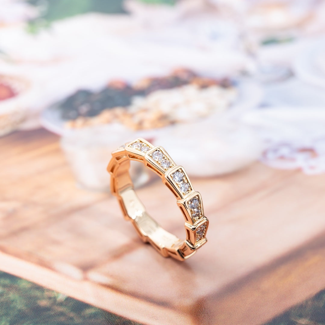 [Vicky]SERPENTI RING PINK GOLD DIAMOND PAVED 3MM