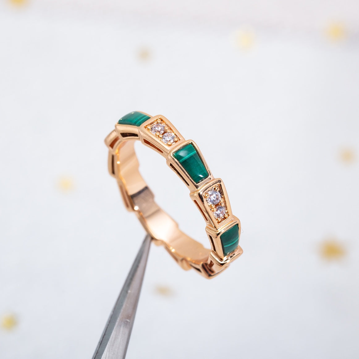 [Vicky]SERPENTI RING PINK GOLD MALACHITE DIAMOND 3MM