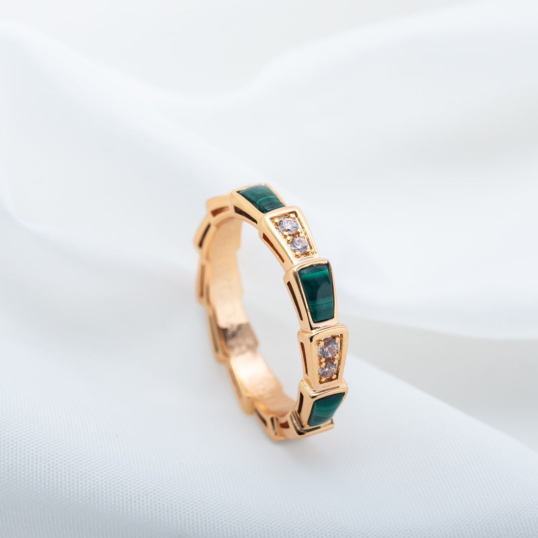 [Vicky]SERPENTI RING PINK GOLD MALACHITE DIAMOND 3MM