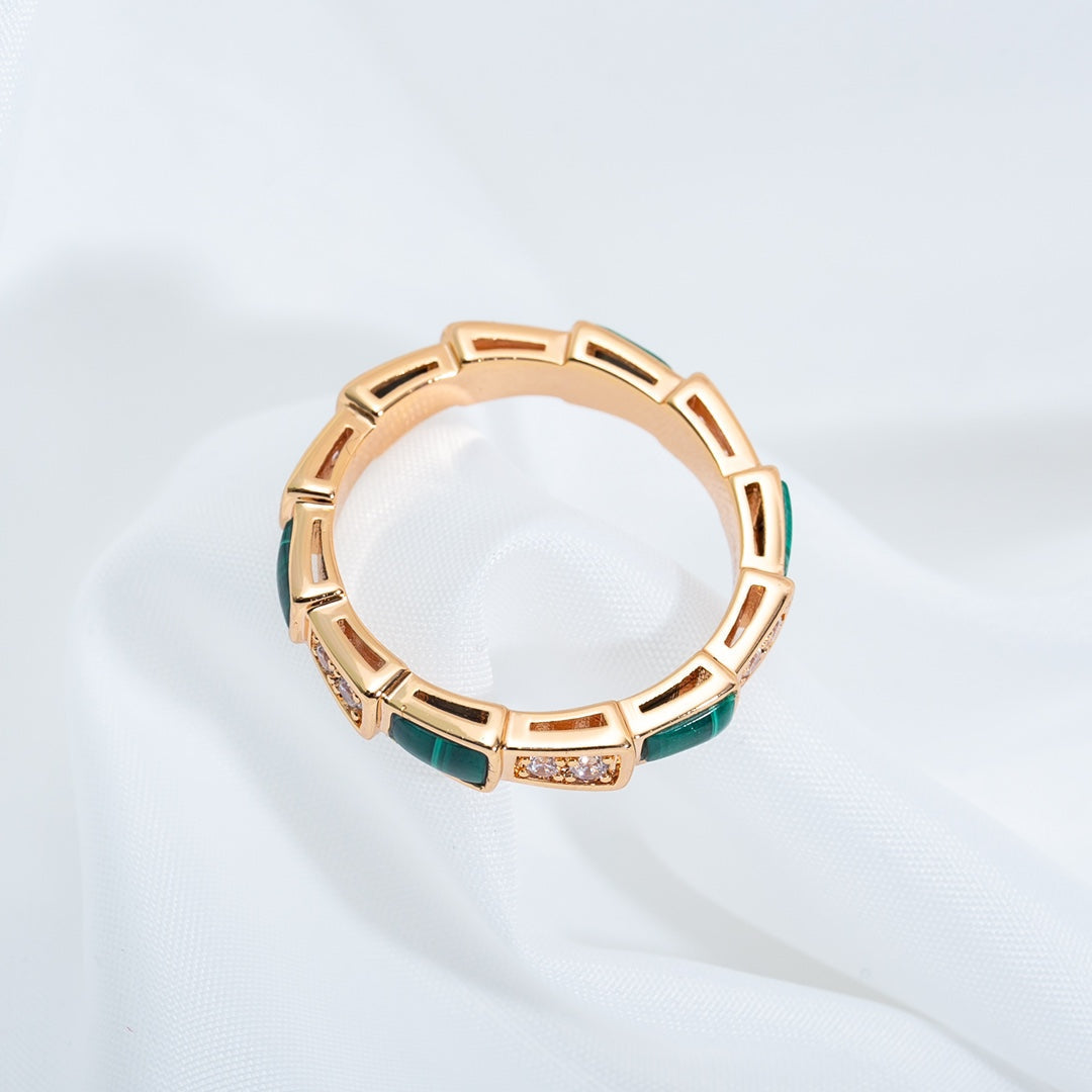 [Vicky]SERPENTI RING PINK GOLD MALACHITE DIAMOND 3MM