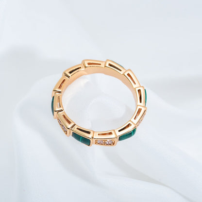 [Vicky]SERPENTI RING PINK GOLD MALACHITE DIAMOND 3MM