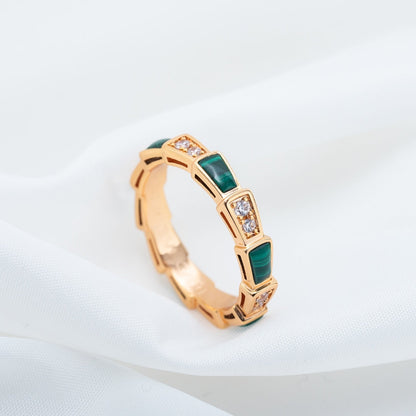 [Vicky]SERPENTI RING PINK GOLD MALACHITE DIAMOND 3MM