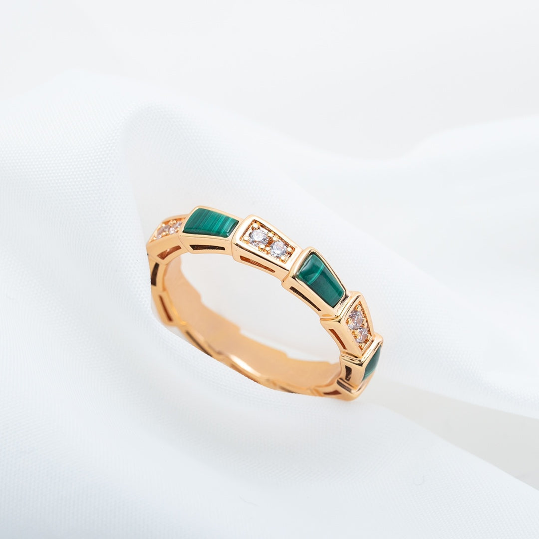 [Vicky]SERPENTI RING PINK GOLD MALACHITE DIAMOND 3MM