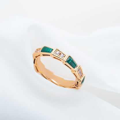 [Vicky]SERPENTI RING PINK GOLD MALACHITE DIAMOND 3MM
