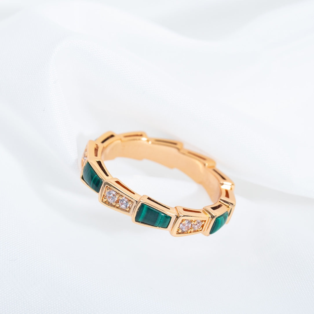 [Vicky]SERPENTI RING PINK GOLD MALACHITE DIAMOND 3MM