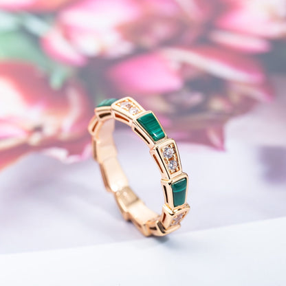 [Vicky]SERPENTI RING PINK GOLD MALACHITE DIAMOND 3MM