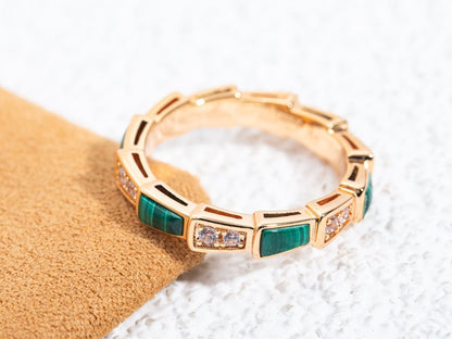 [Vicky]SERPENTI RING PINK GOLD MALACHITE DIAMOND 3MM