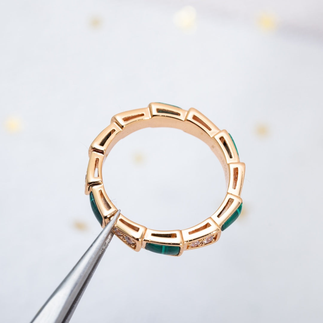 [Vicky]SERPENTI RING PINK GOLD MALACHITE DIAMOND 3MM