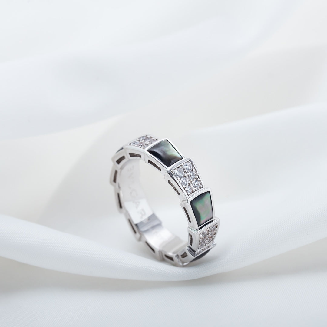 [Vicky]SERPENTI RING SILBER DIAMANT SCHWARZ MOP 4MM