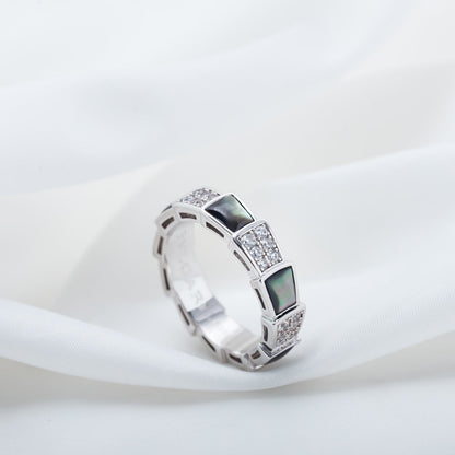 [Vicky]SERPENTI RING SILBER DIAMANT SCHWARZ MOP 4MM
