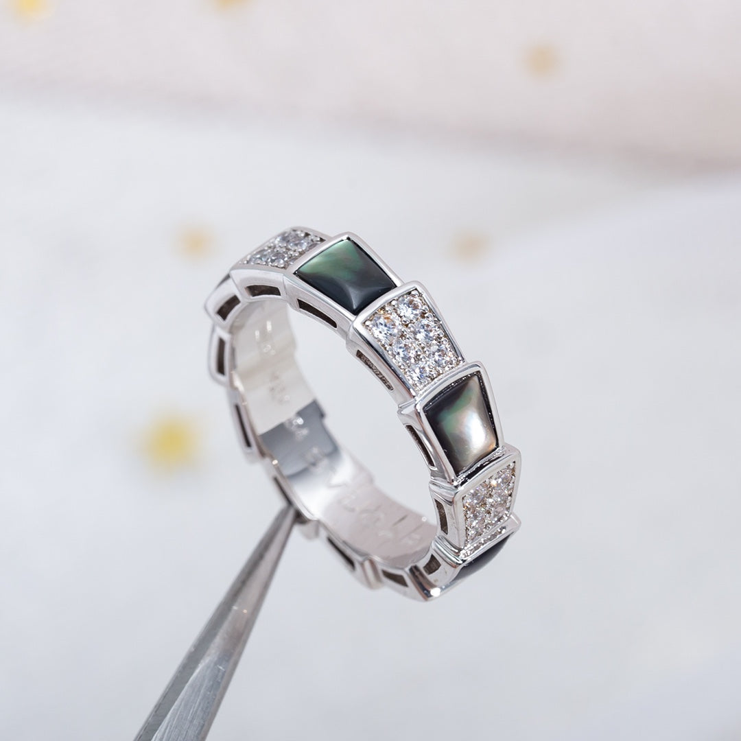 [Vicky]SERPENTI RING SILBER DIAMANT SCHWARZ MOP 4MM
