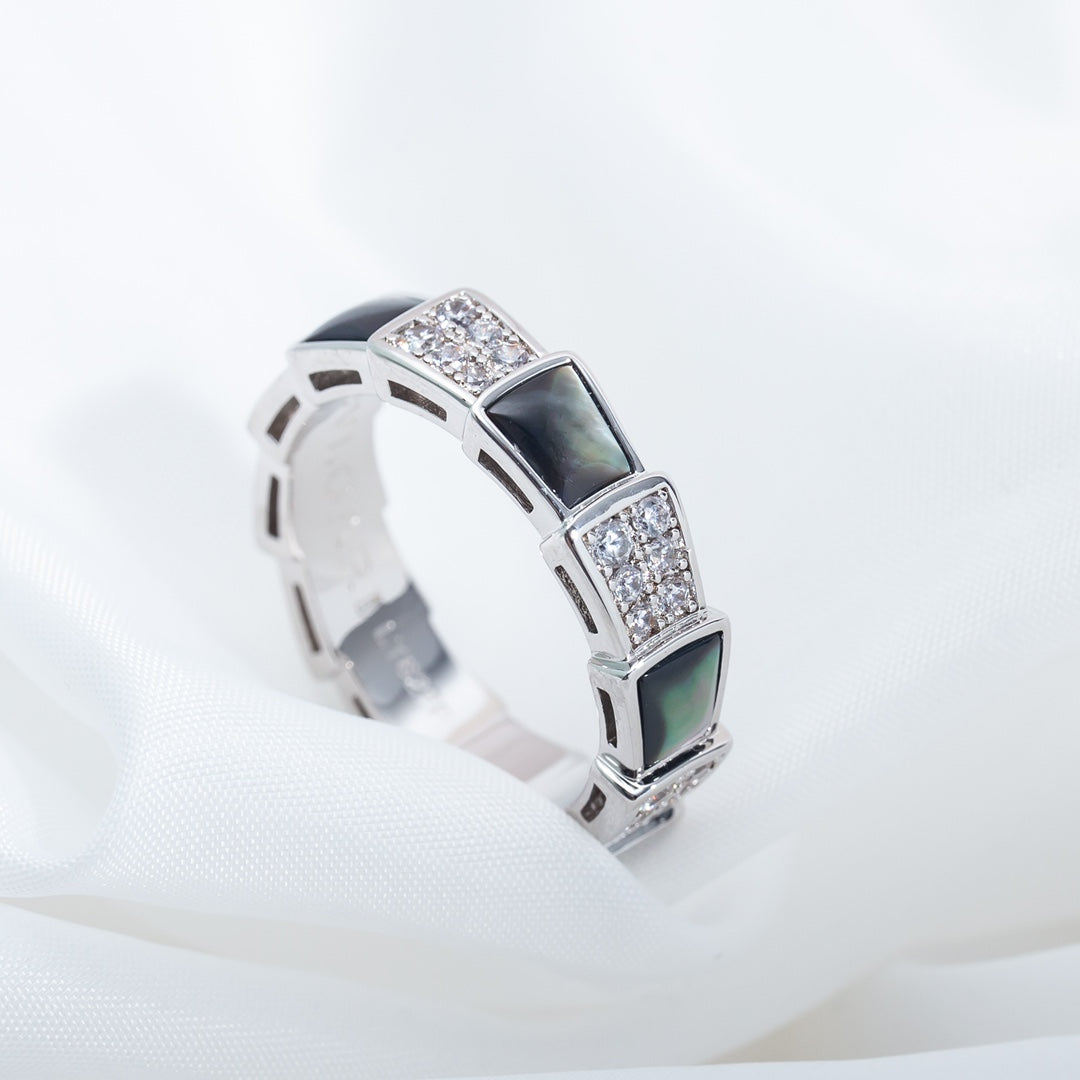 [Vicky]SERPENTI RING SILBER DIAMANT SCHWARZ MOP 4MM