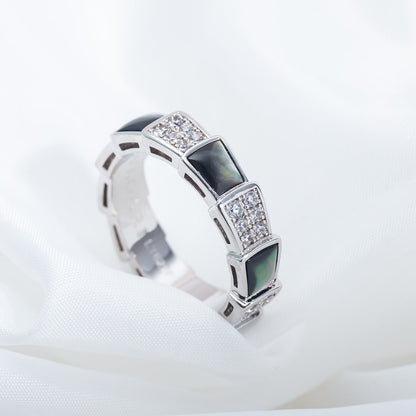 [Vicky]SERPENTI RING SILBER DIAMANT SCHWARZ MOP 4MM