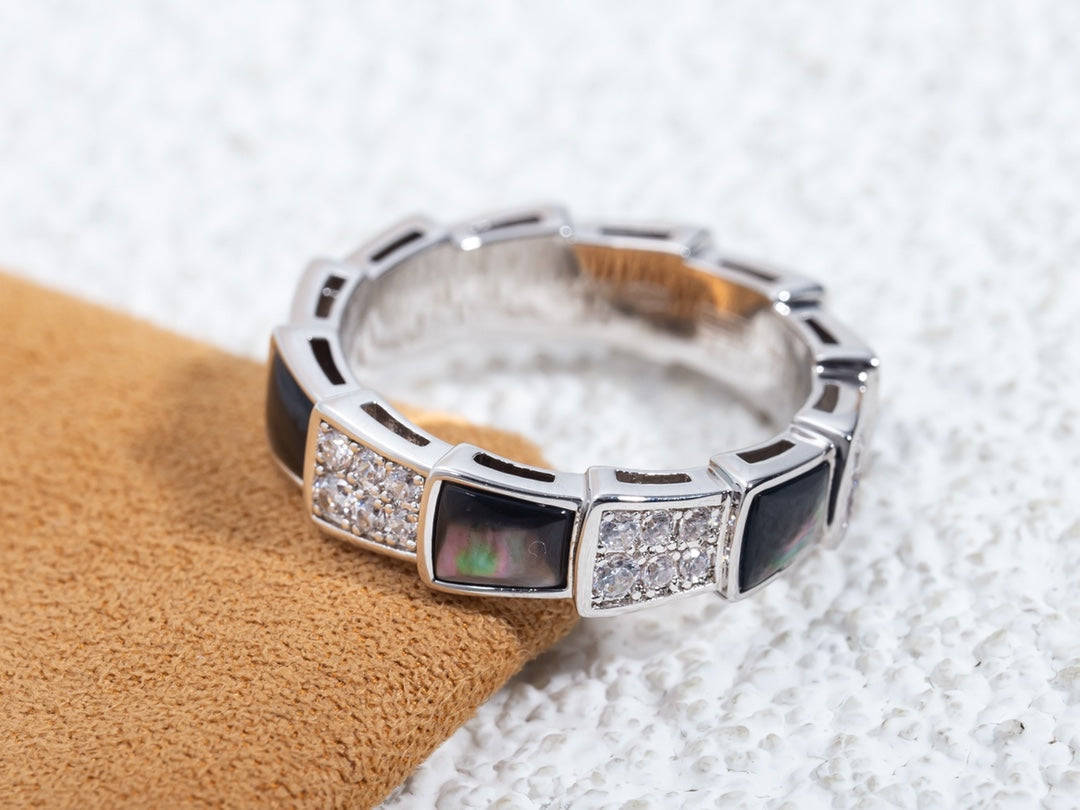 [Vicky]SERPENTI RING SILBER DIAMANT SCHWARZ MOP 4MM