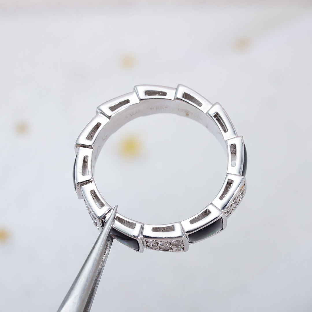 [Vicky]SERPENTI RING SILBER DIAMANT SCHWARZ MOP 4MM