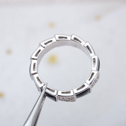 [Vicky]SERPENTI RING SILBER DIAMANT SCHWARZ MOP 4MM