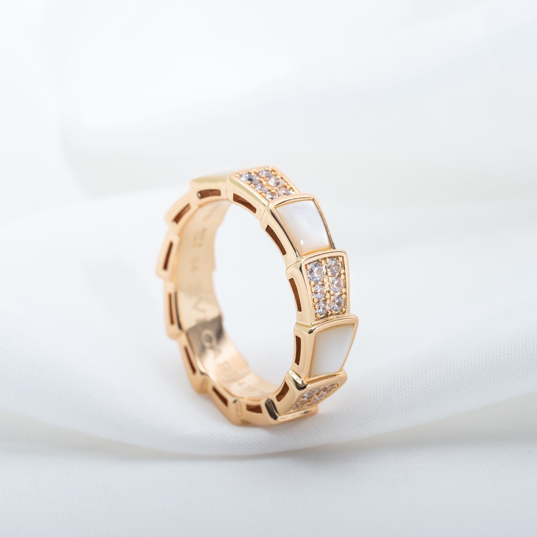 [Vicky]SERPENTI RING PINK GOLD MOP DIAMOND PAVED 4MM