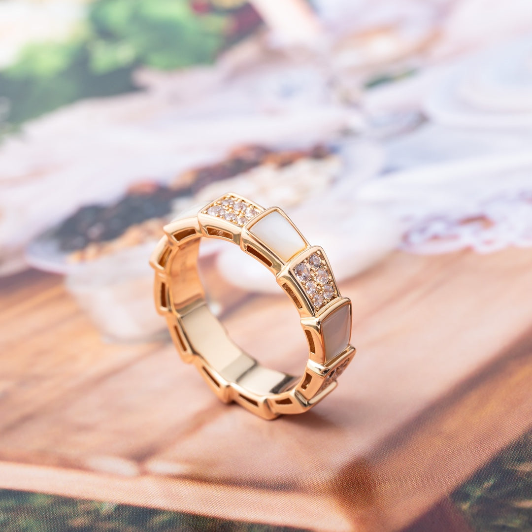 [Vicky]SERPENTI RING PINK GOLD MOP DIAMOND PAVED 4MM