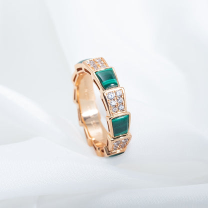 [Vicky]SERPENTI RING PINK GOLD MALACHITE DIAMOND PAVED 4MM