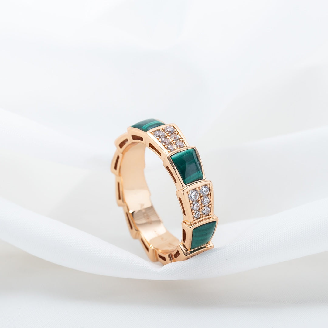 [Vicky]SERPENTI RING PINK GOLD MALACHITE DIAMOND PAVED 4MM