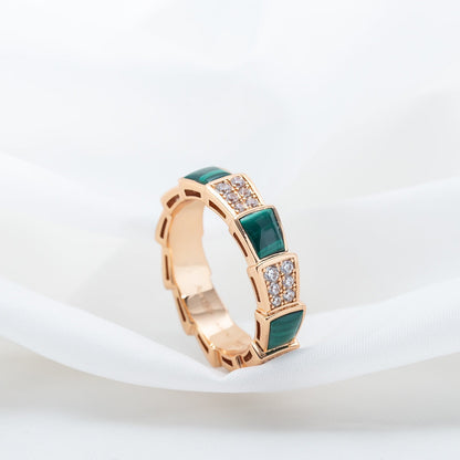 [Vicky]SERPENTI RING PINK GOLD MALACHITE DIAMOND PAVED 4MM