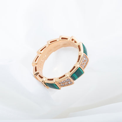 [Vicky]SERPENTI RING PINK GOLD MALACHITE DIAMOND PAVED 4MM