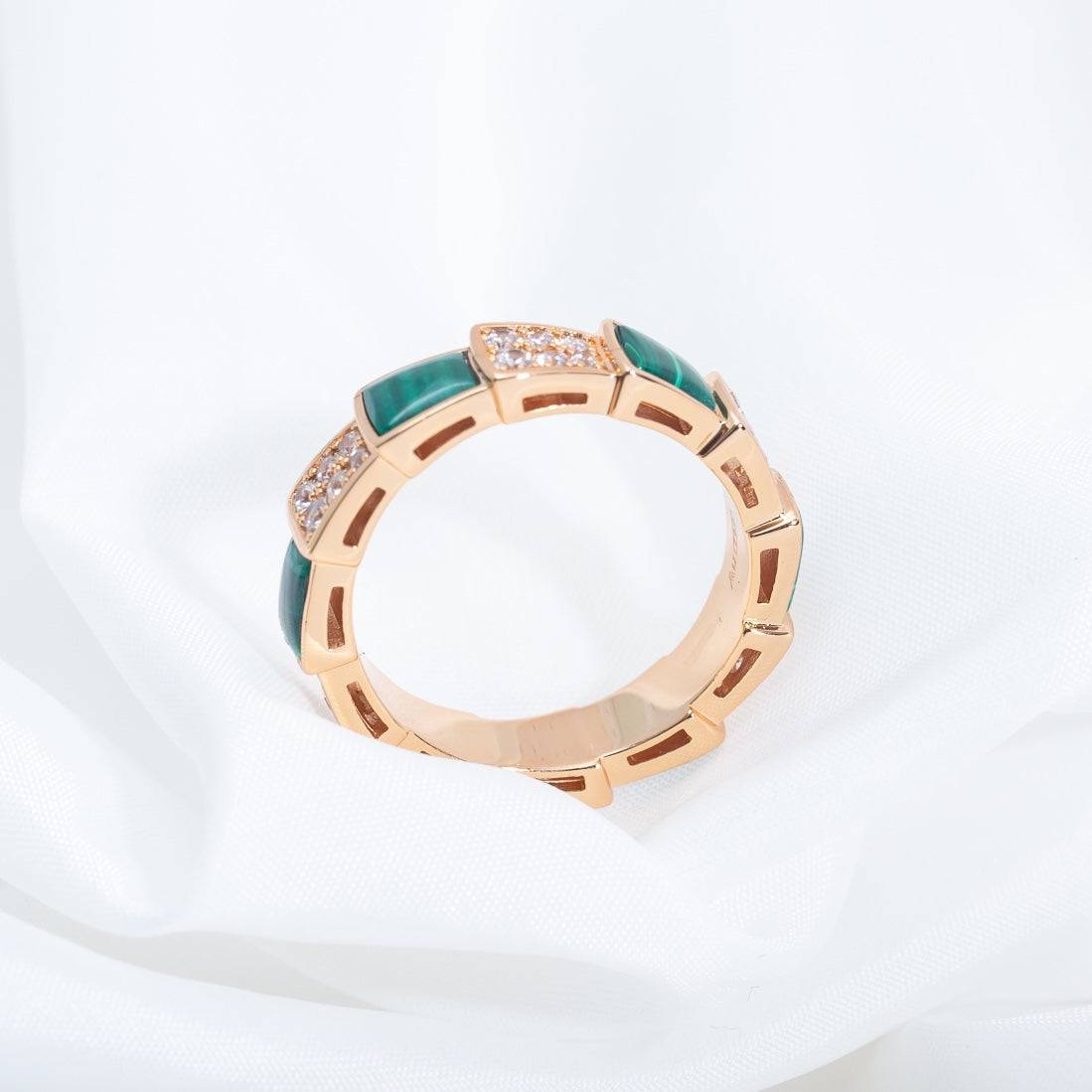 [Vicky]SERPENTI RING PINK GOLD MALACHITE DIAMOND PAVED 4MM