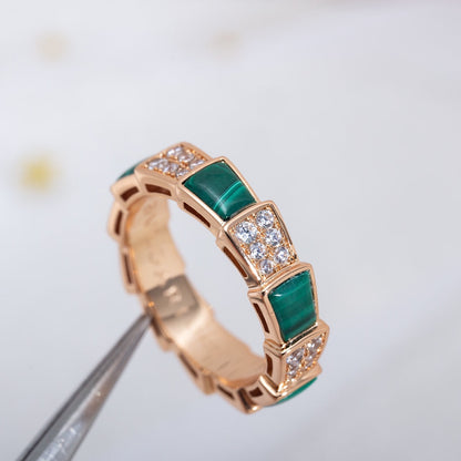 [Vicky]SERPENTI RING PINK GOLD MALACHITE DIAMOND PAVED 4MM