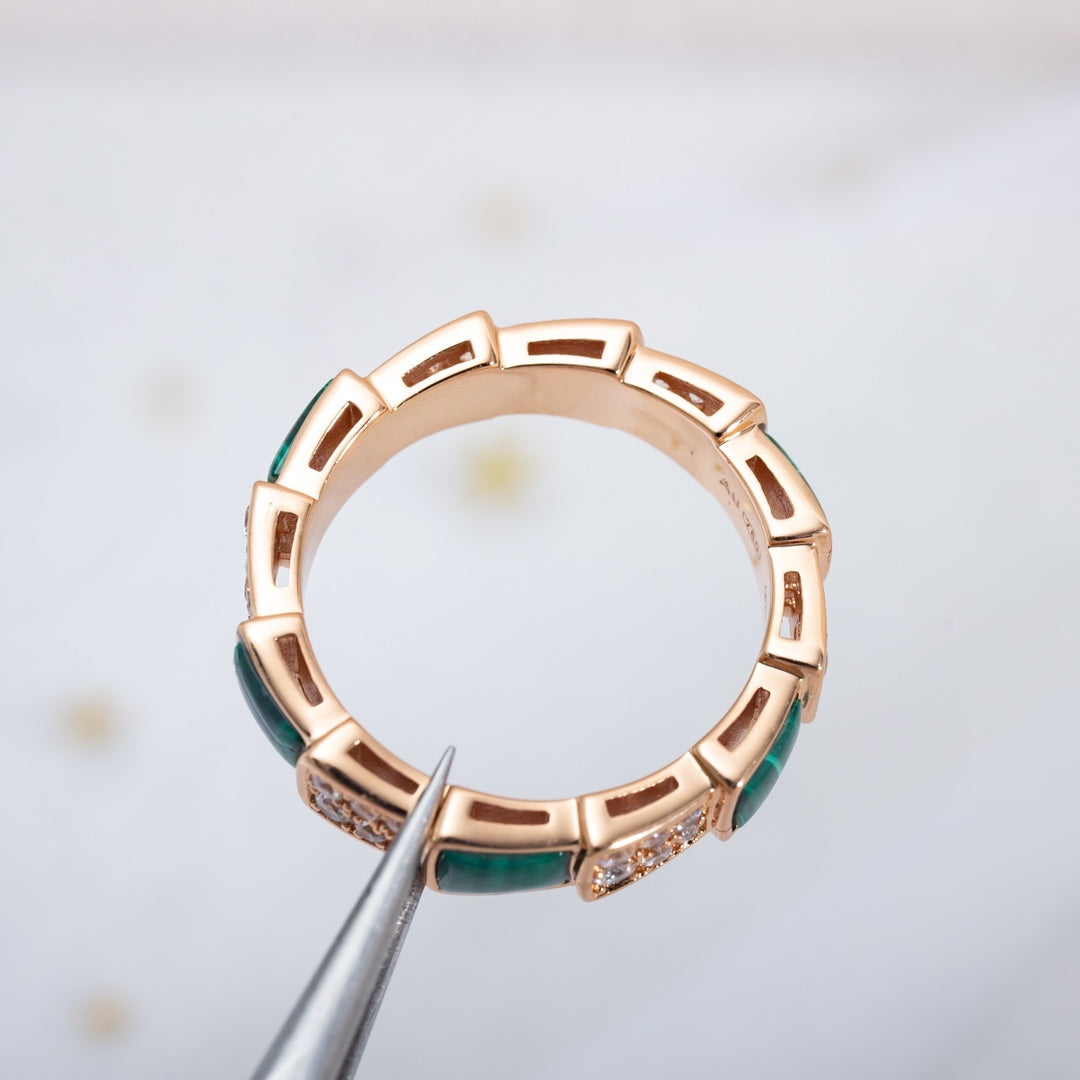 [Vicky]SERPENTI RING PINK GOLD MALACHITE DIAMOND PAVED 4MM