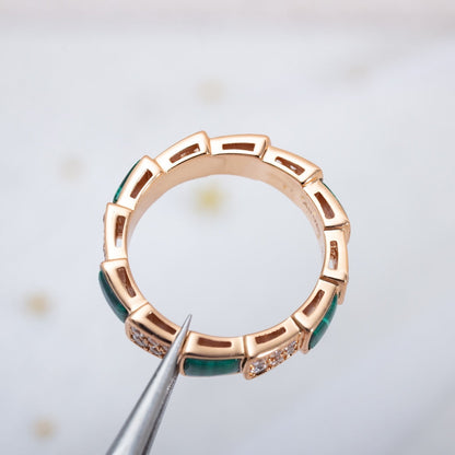 [Vicky]SERPENTI RING PINK GOLD MALACHITE DIAMOND PAVED 4MM