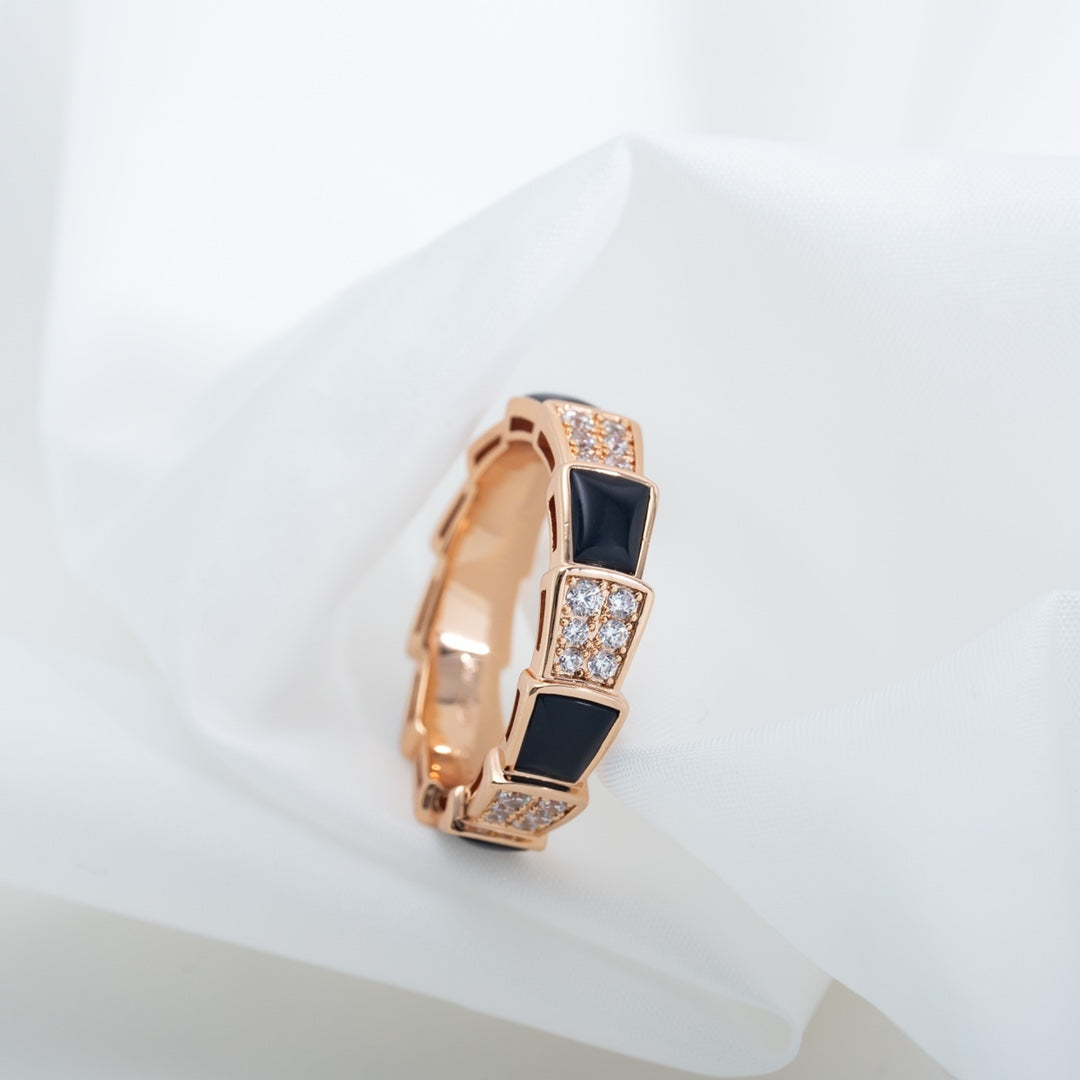 [Vicky]SERPENTI RING ROSA GOLD SCHWARZ MOP DIAMANT GEPAART 4MM